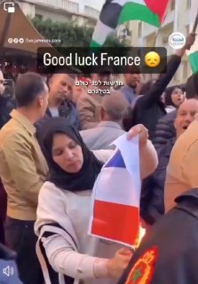 שריפת דגל צרפת במהלך הפגנה בפריז....