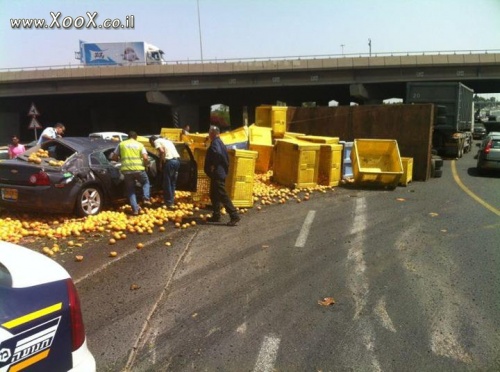 תמונת כך נראה רכב שאכל מכת תפוזים